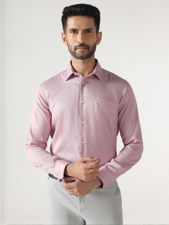 Blackberrys India Slim Textured Spread Collar Cotton Slim Fit Formal Shirt