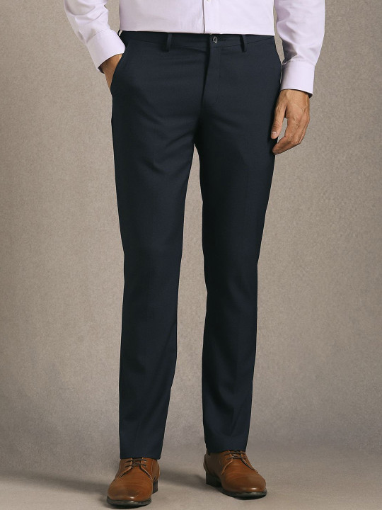Louis Philippe Men Textured Slim Fit Mid-Rise Formal Trousers