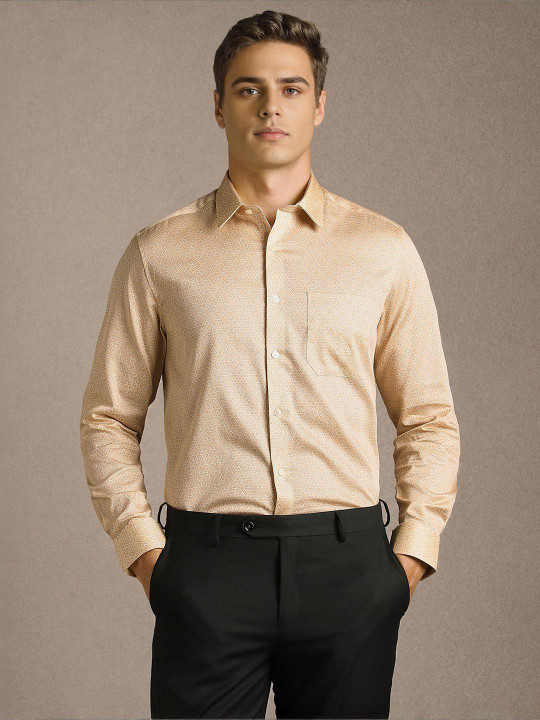 Louis Philippe Floral Printed Spread Collar Pure Cotton Shirt