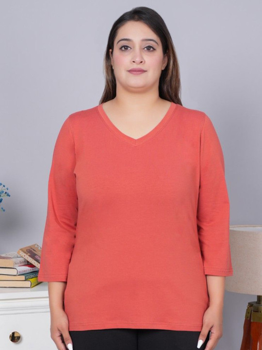 Mlada Women Causal Relaxed Fit V-Neck Solid Cotton Tshirt