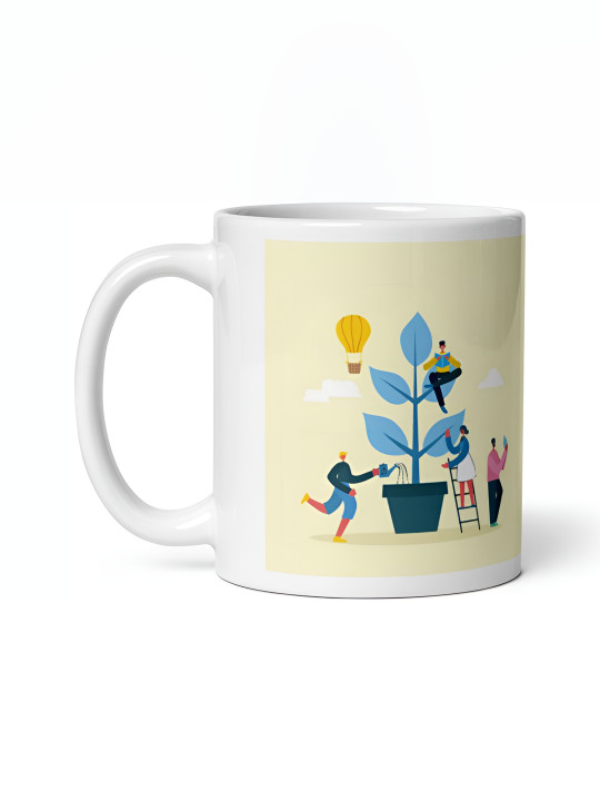 Mr UVD White & Yellow Graphic Printed Ceramic Mug 350 ml