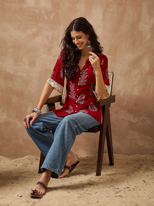 Anouk Paisley Embroidered Thread Work Liva Thread Work Kurti
