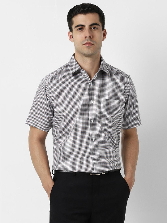 Van Heusen Micro Checks Checked Short Sleeves Pure Cotton Formal Shirt