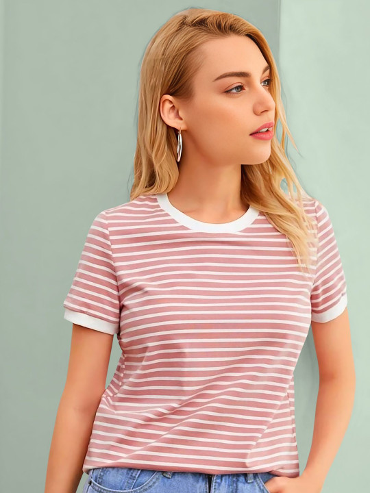 Dream Beauty Fashion Women Horizontal Stripes Striped Round Neck Top