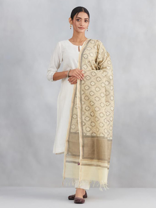 Fabindia Ethnic Motifs Printed Cotton Silk Dupatta