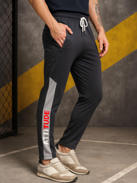 LEE BONEE Men Dark Grey Dri Fit Drawstring Track Pant