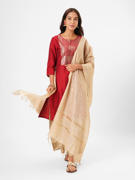 RANGMANCH BY PANTALOONS Solid Tasselled Border Dupatta