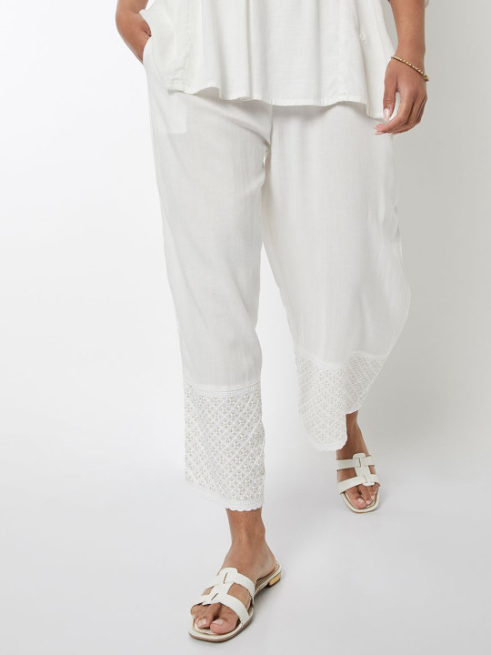 max Women Straight Fit Lace Detail Palazzos