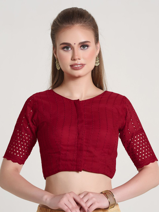 HERE&NOW Embroidered Cotton Padded Saree Blouse
