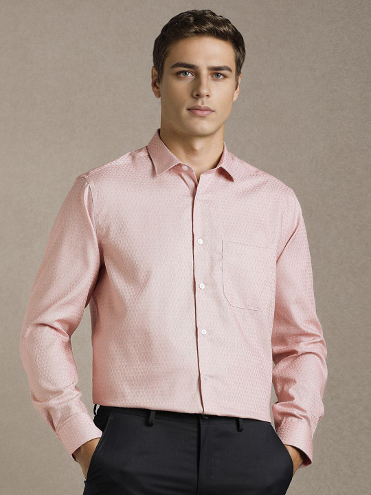 Louis Philippe Men Textured Spread Collar Pure Cotton Formal Shirt
