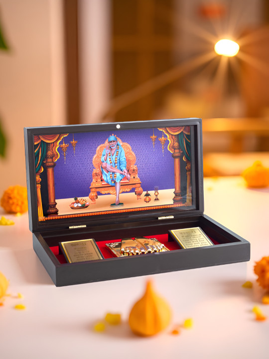 Golden Peacock 6-Pcs Brown 24 CT Gold Foil Sai Baba Pooja Box