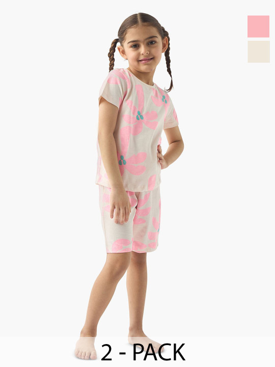 Juniors by Babyshop Girls Floral Printed Pure Cotton T-shirt With Shorts