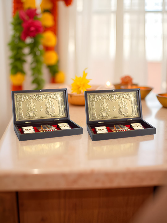 Golden Peacock 2-Pcs Brown 24Ct Gold Foil Laxmi Ganesh Pooja Box