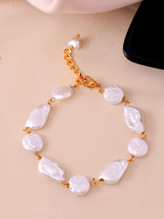 Silvermerc Designs Gold-Plated Pearls Beaded Link Bracelet