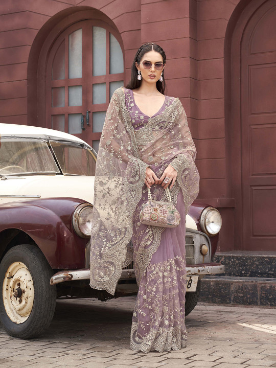 Tikhi Imli Zardozi Embroidered Embellished Net Heavy Work Saree