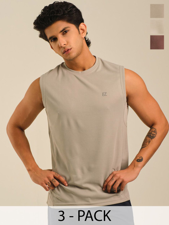 EAZY Men Pack Of 3 Round Neck Dry-Fit Tank Vests