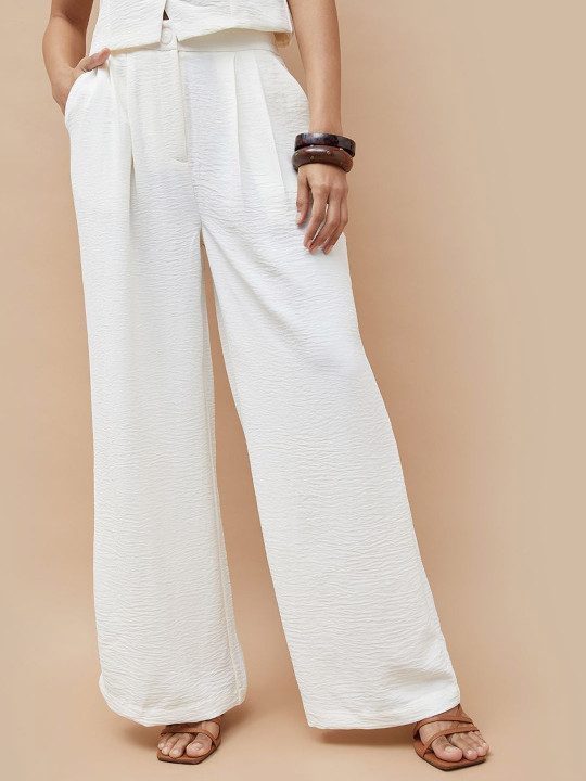 Ginger by Lifestyle Women Textured Wide Leg Parallel Trousers
