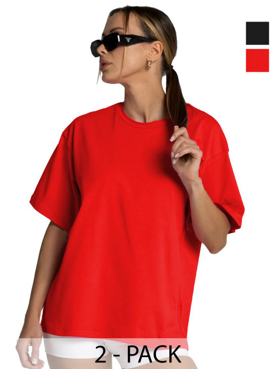 TQH Women Pack of 2 Typography Round Neck Oversized T-shirts