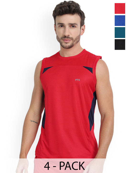 FTX Pack Of 4 Colourblocked Round Neck Gym Vests
