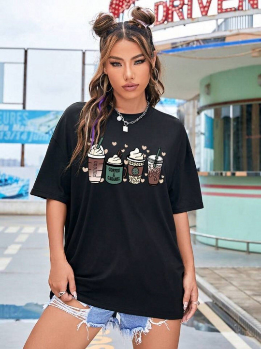 Christy World Graphic Printed Round Neck Relaxed Fit T-shirt