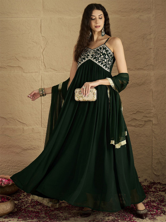 Varanga Women Gotta Patti A-Line Kurta With Dupatta