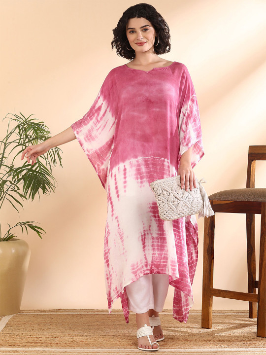 PinkTribe Women Hand Tie Dyed Kaftan Kurta