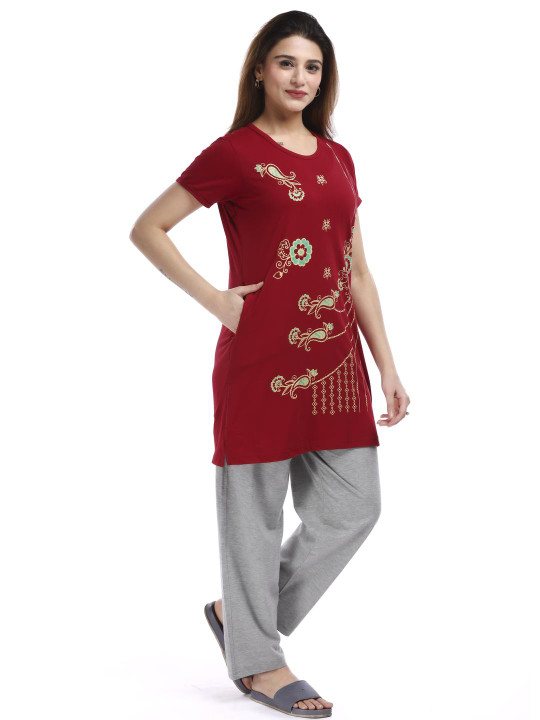 E-MAX Women Multi Cotton Blend Night suits