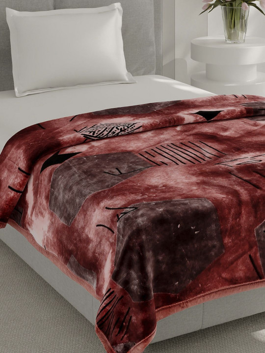 Monte Carlo Impact Maroon & Brown Printed Heavy Winter 625 GSM Single Bed Blanket
