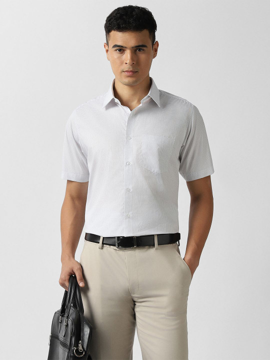 Van Heusen Checked Spread Collar Pure Cotton Formal Shirt