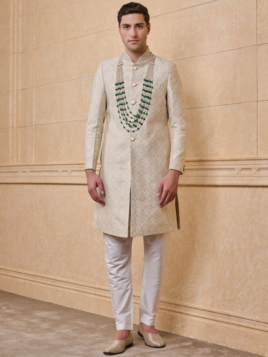 Tasva Embroidered Brocade Mandarin Collar Neck Sherwani Set