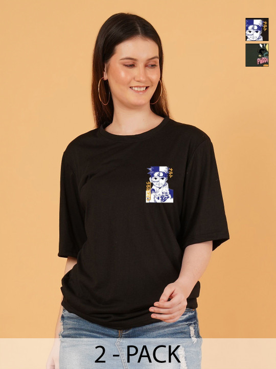 Kasendra Women Pack of 2 Tweety Graphic Printed Round Neck Relaxed Fit T-shirts