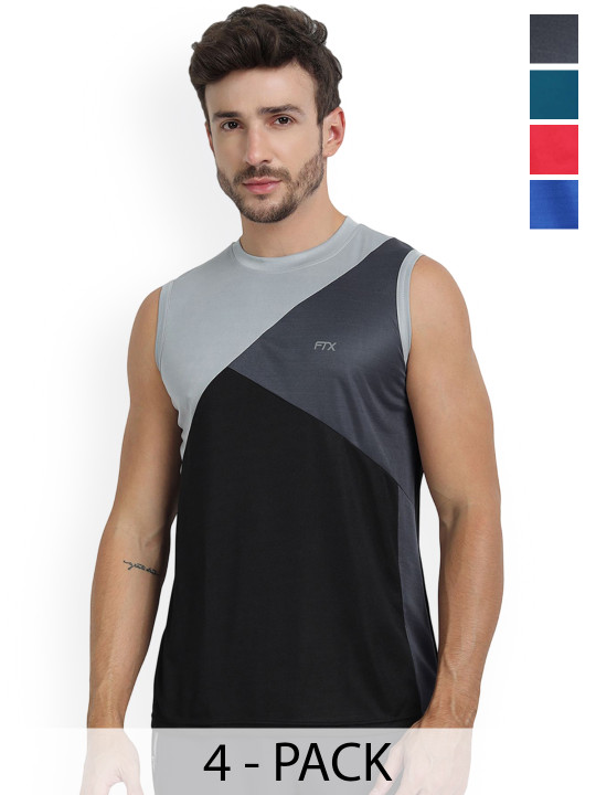 FTX Pack Of 4 Colourblocked Round Neck T-shirts