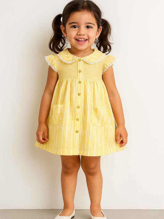 Lagorii Girls Embroidered Peter Pan Collar Fit & Flare Dress