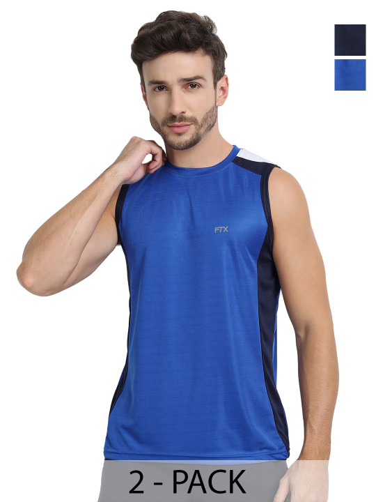 FTX Men Pack of 2 Colourblocked Round Neck T-shirts