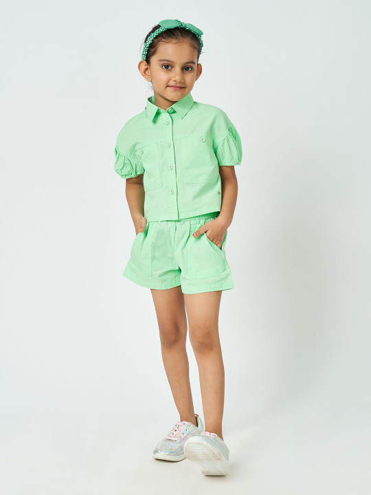 Ed-a-Mamma Girls Shirt Collar Shirt with Shorts