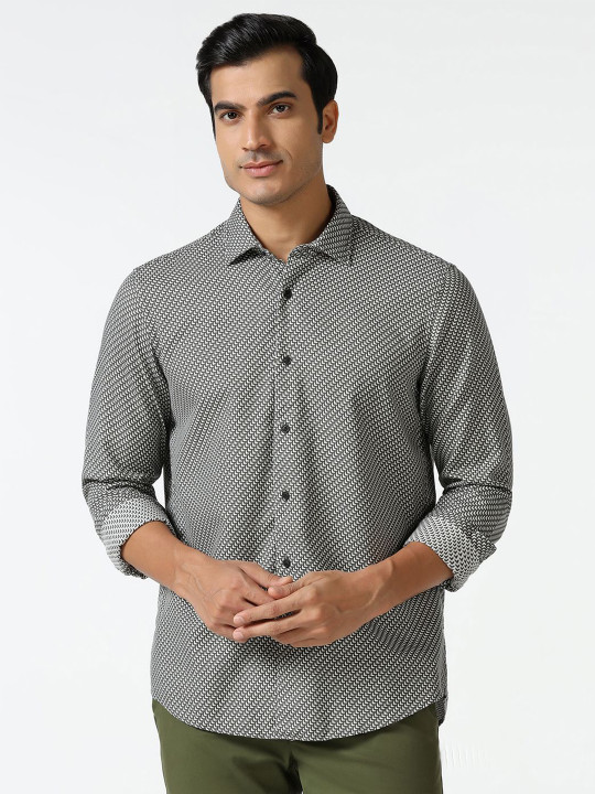Blackberrys India Slim Fit Textured Spread Collar Pure Cotton Opaque Casual Shirt