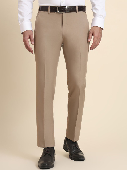 METAL Men Slim Fit Mid-Rise Cotton Formal Trousers