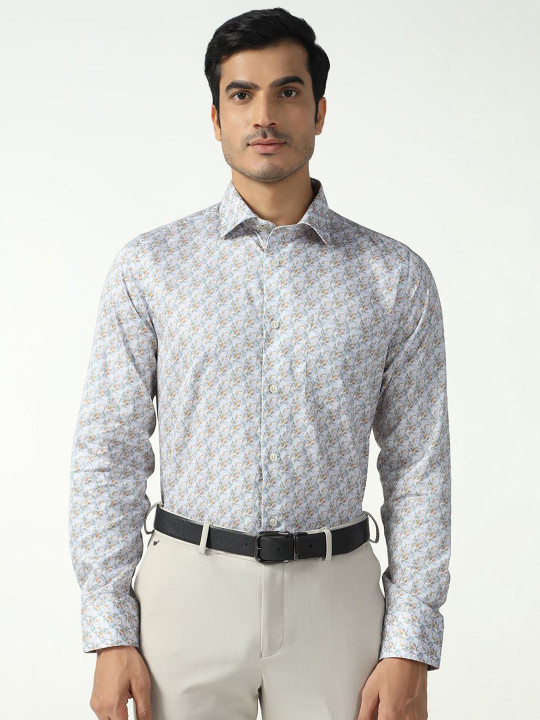 Blackberrys Indian Slim Fit Geometric Printed Spread Collar Cotton Formal Shirt