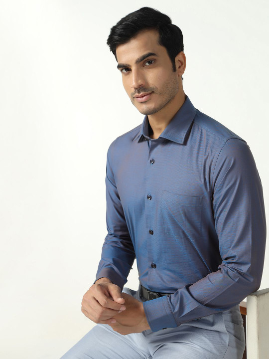 Blackberrys Slim Fit Textured Spread Collar Pure Cotton Formal Shirt