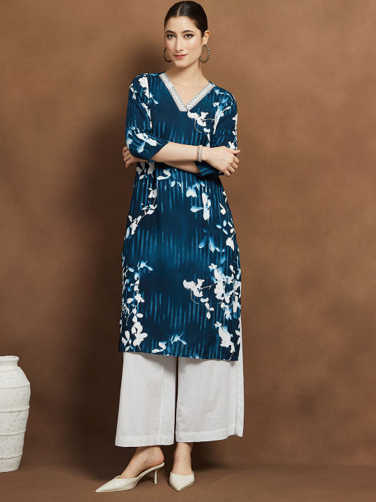 Melange by Lifestyle Floral Printed V-Neck Straight Kurta