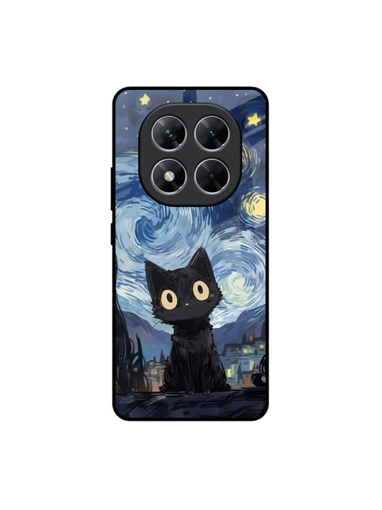 QRIOH Midnight Whiskers Printed Poco X7 5G Glass Back Case