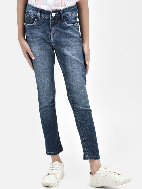 Crimsoune Club Girls Slim Fit Mid-Rise Heavy Fade Stretchable Jeans