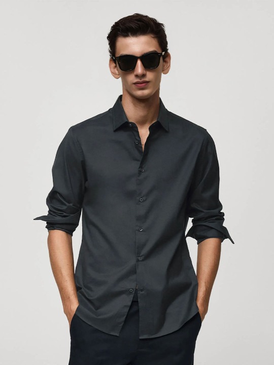 MISCHIEF MONKEY Classic Tailored Fit Spread Collar Cotton Casual Shirt