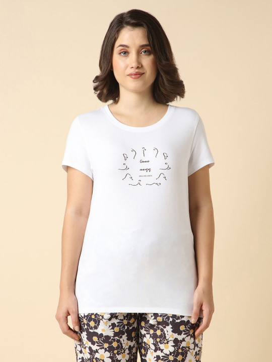 Van Heusen Women Cotton Graphic Print Round Neck Lounge T-Shirt Breathable Fabric
