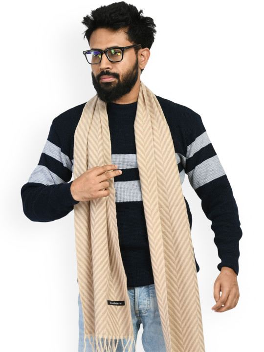 Manra Men Striped Mufflers With Tasselled Border