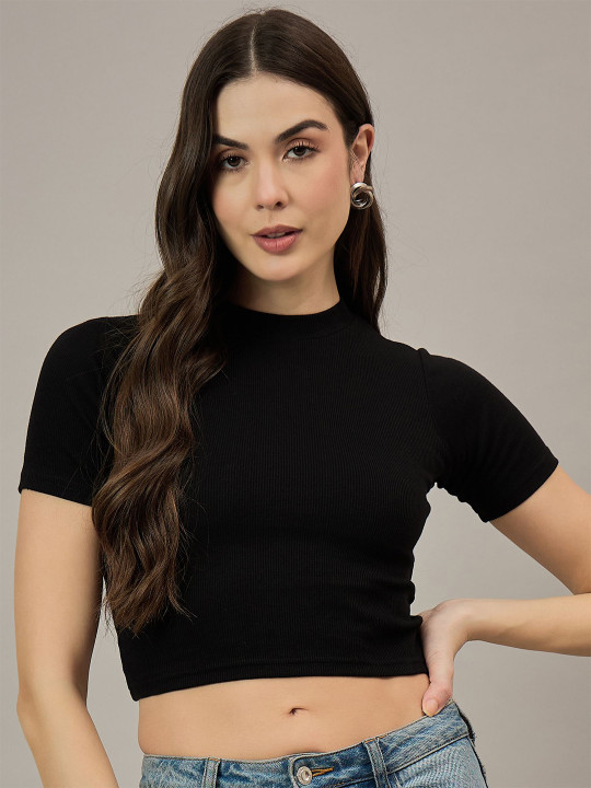 R.Code by The Roadster Life Co. Women Ribbed Fitted Crop Top