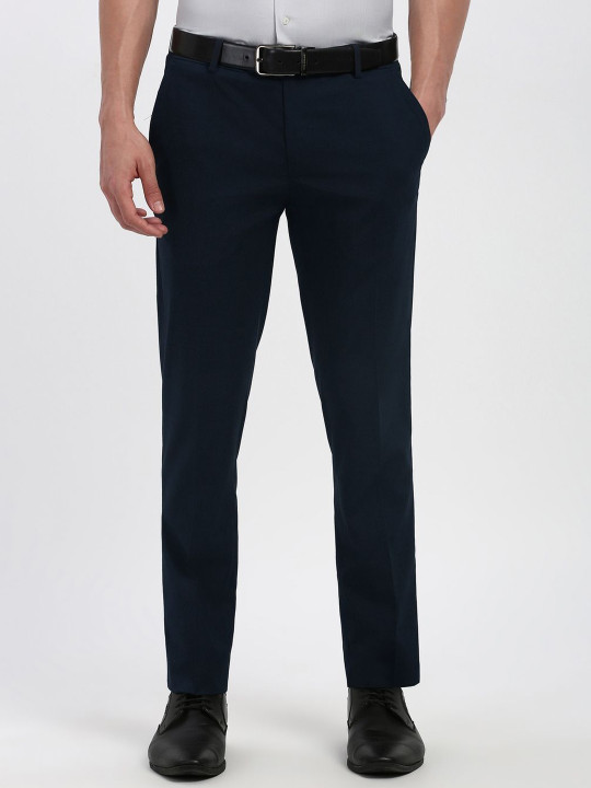 Peter England Men Textured Slim Fit Formal Trousers