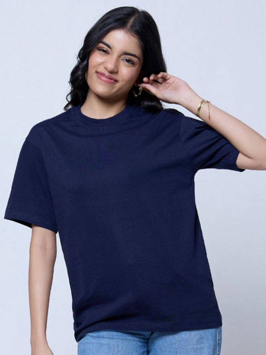 DKY Women Solid Round Neck Cotton T-shirt