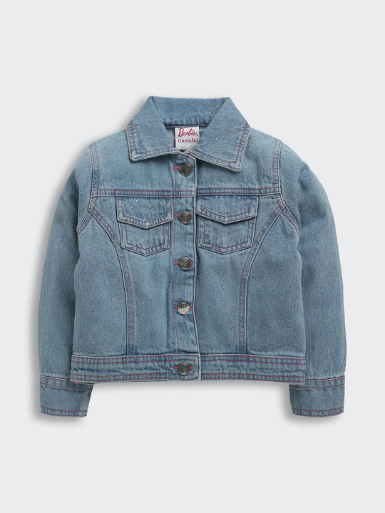 Tiny Girl Girls Solid Spread Collar Denim Jacket