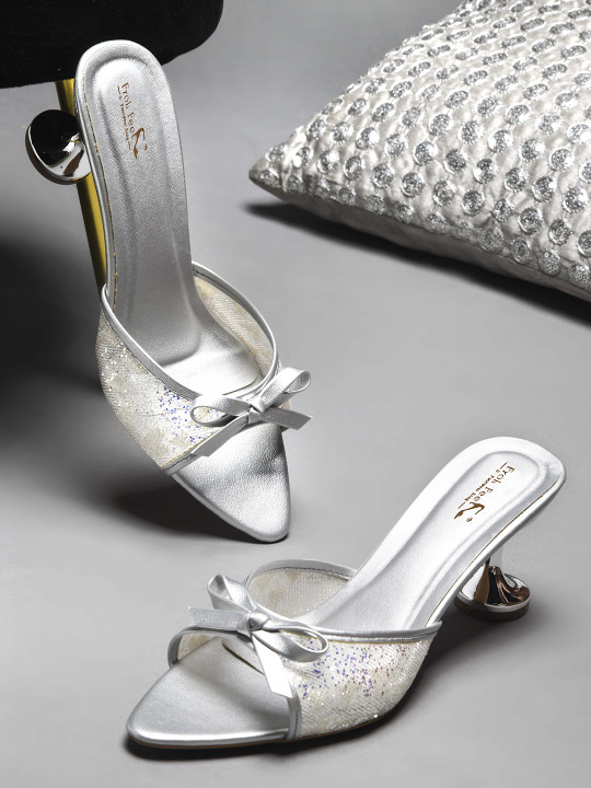 Metallic Embellished Kitten Heel Sandals